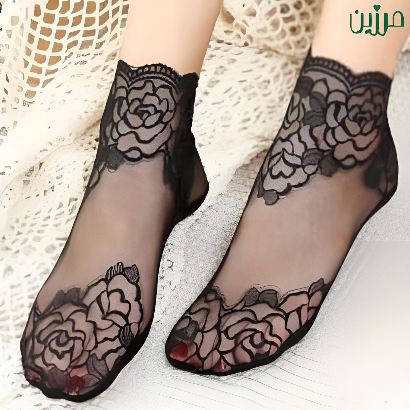 جوراب زنانه گیپور وارداتی طرح رز