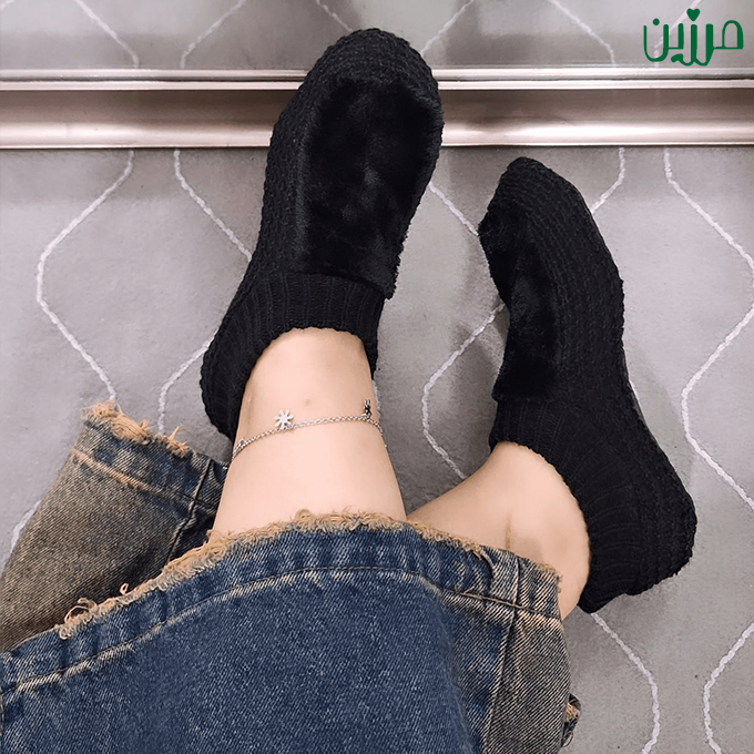 پاپوش زنانه جلو بسته بافت طرح گیوه تک رنگ مشکی