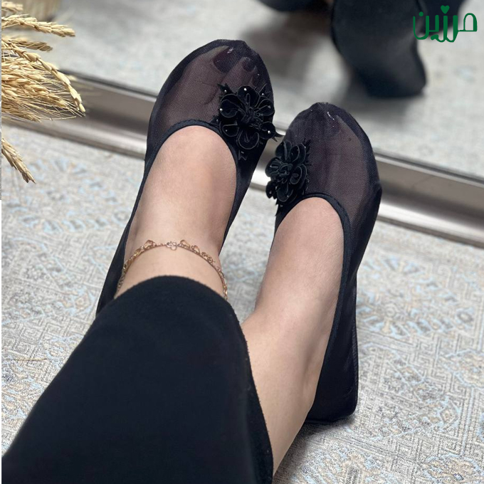 پاپوش جلو بسته توری گلدار(قالب کوچک بهتر است یک سایز بزرگ‌تر انتخاب شود)